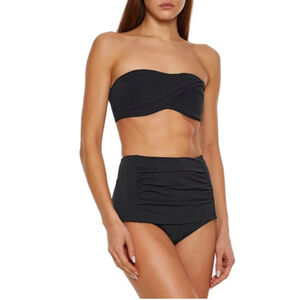 Jets Jessika Allen Bikini Bottoms High Waisted Ruched Full Coverage Black US 10